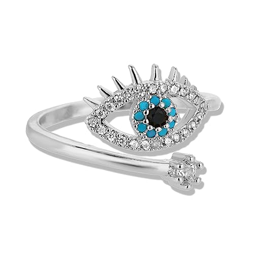 Silver Evil Eye Ring Dainty Open Adjustable Rings or Women Energy Protection Ring (silver-evil eye)