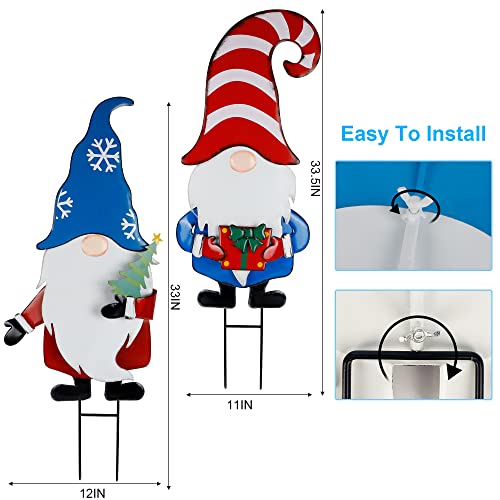 33 Inch Christmas Decoration 2 Pack Garden Metal Gnome Stakes