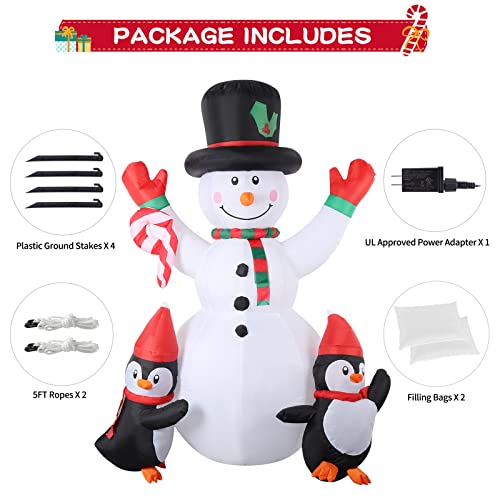 6FT Christmas Inflatables Snowman & Penguins w/ Colorful Rotating Lights