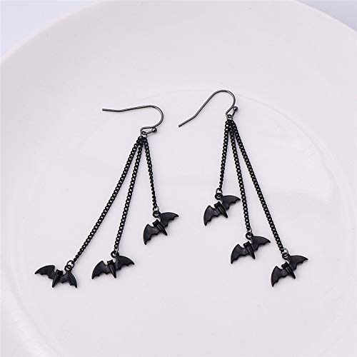 Halloween Black Bat Vampire Dangle Earrings Necklace Set Long Dangle Hook Earrings Halloween Costumes Scary