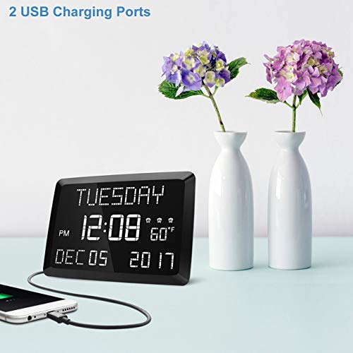 11.5" Large LED Word Display Dimmable Digital Wall & Alarm Clock