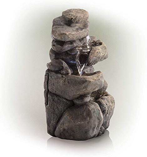 11" Tall Indoor 3-Tier Tabletop Stone Water Fountain w/ LED Lights, Gray