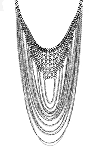 Women's Necklace - Elegant Layered Curb Chain Statement Bib Collar Necklace Costume Jewelry, White