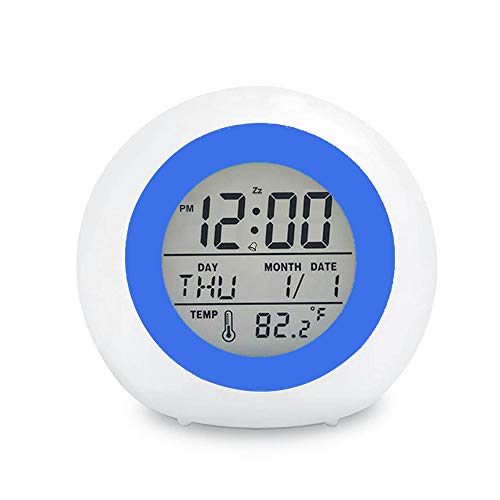 Digital Alarm Clock, 7 Color Night Light, Snooze, Temperature Detect Batteries Operated