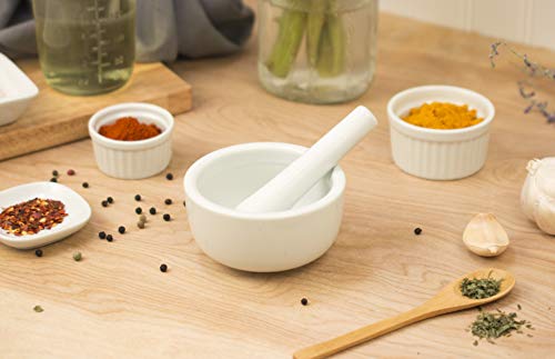 Mortar and Pestle Spice Herb Grinder Pill Crusher Set, Fine-Quality Porcelain