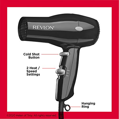 REVLON 1875W Lightweight + Compact Travel Hair Dryer, Black