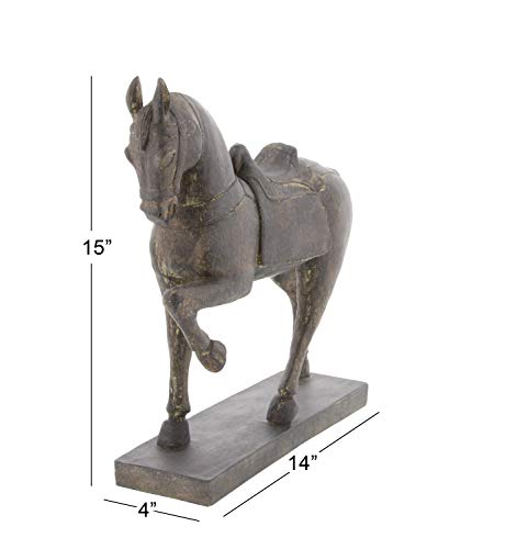 Traditional Polystone Horse Sculpture, 14"L x 4"W x 15"H, Brown