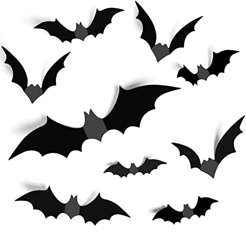 Bat wall Decorations  Supplies, 64 Pcs Reusable PVC 3D Black Bats Stickers for Creepy