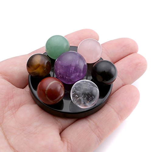 Seven Star Group Natural Amethyst Chakra Crystal Sphere Ball w/ Black Obsidian Stand & Box