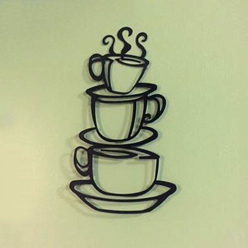 Black Coffee Cup Silhouette Metal Wall Art for Kitchen Decor