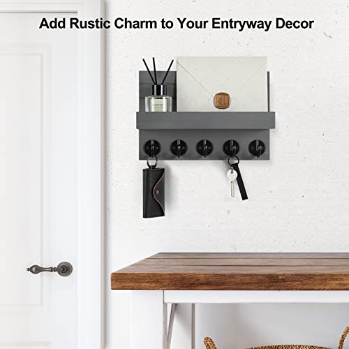 Key Holder for Wall, Decorative Key and Mail Holder with Shelf Has Large Key Hooks for Bags, Coats, Umbrella
