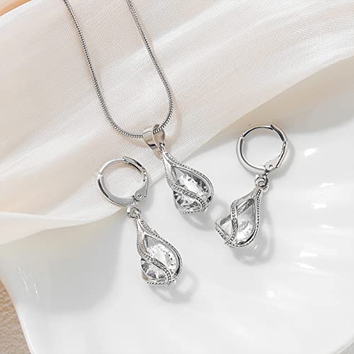 Silver Jewelry Sets for women  Crystal Bridal Accessories Necklace Earrings