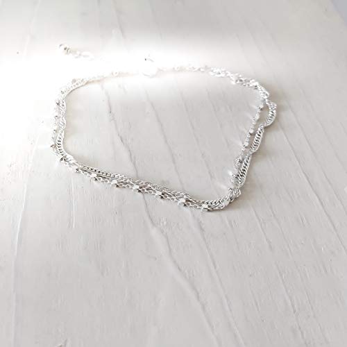 Double Layered Sterling Silver Bracelet, Length 6.5-7.5 Inches, Stranded Satellite Chain Bracelets for Women,