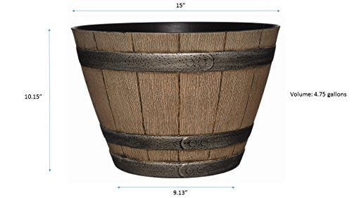 70 Whiskey Barrel, Pots 15"-"Home, Distressed Oak