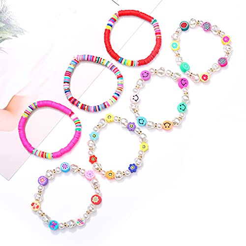 Colorful Beaded Stretchable Rainbow Heishi Stackable Bracelet Set