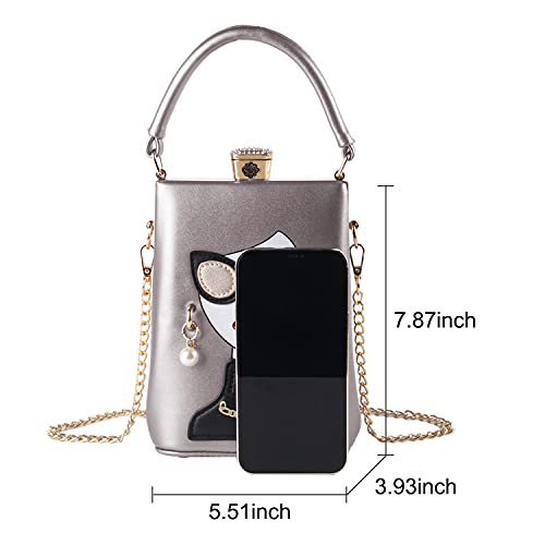 Novelty Lady Face Shoulder Bags Funky PU Leather Top Handle Satchel Handbags Clutch Purse for Women