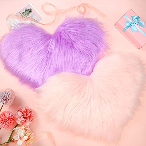 2 Pieces Fluffy Faux Sheepskin Area Rug Heart Shaped, 12 x 16 Inch