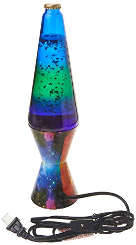 Lava Lamp 2600 14.5-inch, with Silver Glitter Clear Liquid, Tri-Colored Globe Galaxy Base