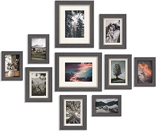 Gallery Wall Picture Frame Set - 10 pcs Family Picture Frames w/ Glass & Mat