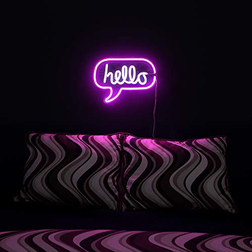 17” x 12” inch LED Neon ‘White & Pink “hello” Word Bubble" Sign for Cool Light Decoration