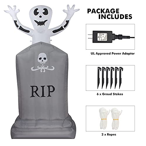 6FT Halloween Inflatables Tombstone w/ Ghost w/ LED