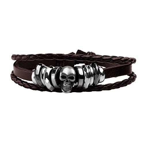 6 Pcs Leather Punk Skull Braided Bracelet  for Men/Women