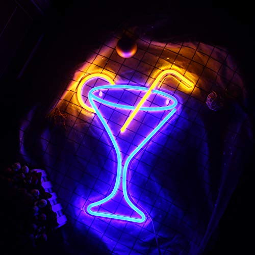 Cocktail Martini Neon Signs for Room Night Light Decoration USB Operated (17”x 13”)