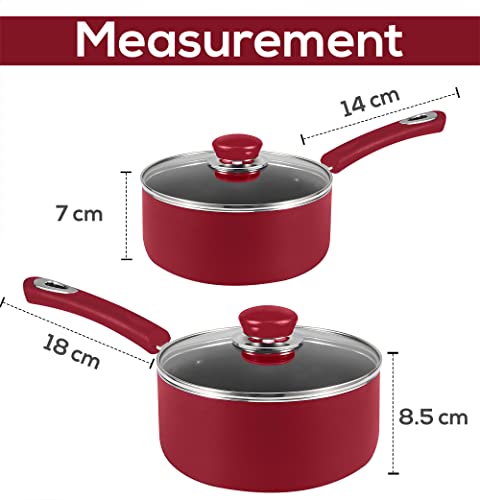 Nonstick Saucepan Set - 1 Quart and 2 Quart - Glass Lid - Multipurpose Use