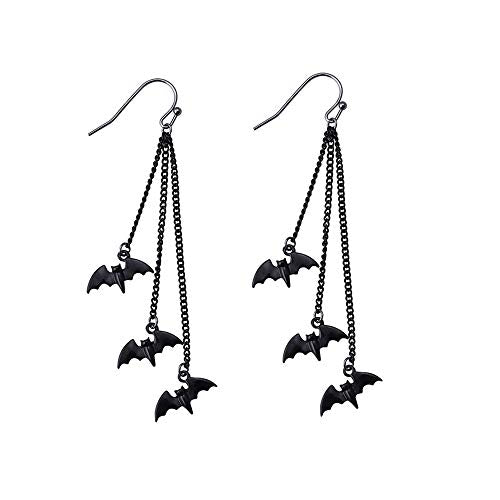 Halloween Black Bat Vampire Dangle Earrings Necklace Set Long Dangle Hook Earrings Halloween Costumes Scary