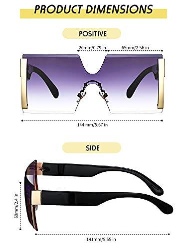 3 Pieces Oversized Square Sunglasses for Women Trendy Fashion Rimless Frame Glasses Transparent Eyewear