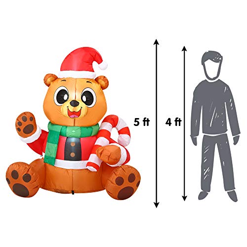 5 FT Christmas Teddy Bear Inflatable with Build-in LEDs