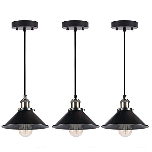 Industrial Pendant Lighting w/ Metal Rustic Bronze &  Black Finish Fixture (3 Pack)