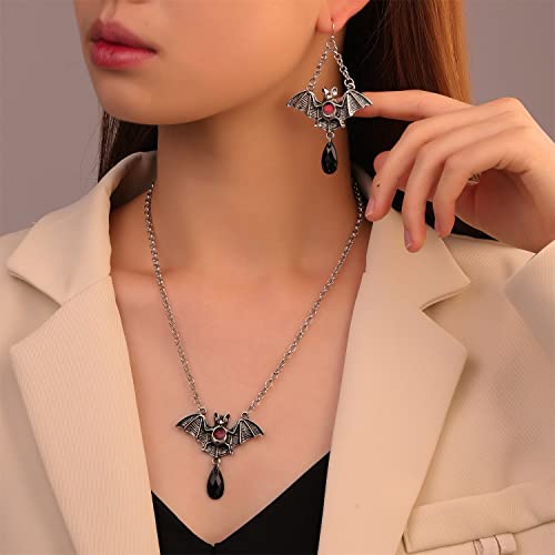 Vintage GothicNecklace Earrings Set,Halloween Crystal  Pendant Necklace Punk Style Reptile Animal