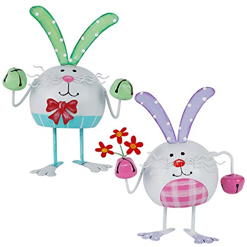 Set of 2 Metal Easter Bunny Tabletop Decoration, 6.7 Inches