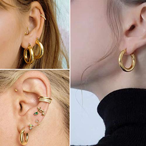 6 Pairs Gold Chunky Hoop Earrings Set for Women Hypoallergenic