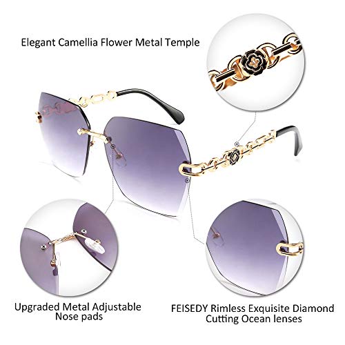 Classic Rimless Sunglasses for Women Metal Frame Diamond Cutting Lens