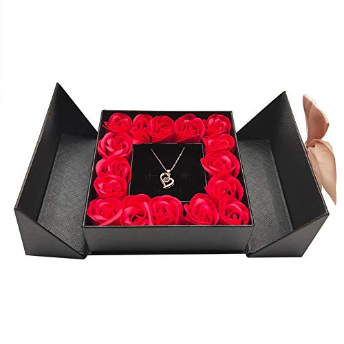 Eternal Real Rose Gift Box w/ Heart Design Necklace Gifts for Valentines Day/ Wedding Anniversary