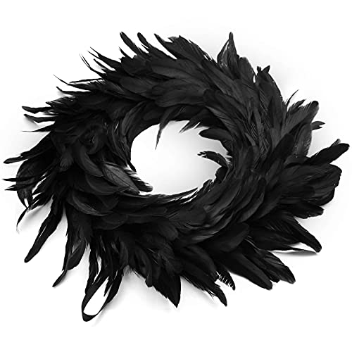 Natural Feathers Wreath 13.75" in Black for Halloween Decoration