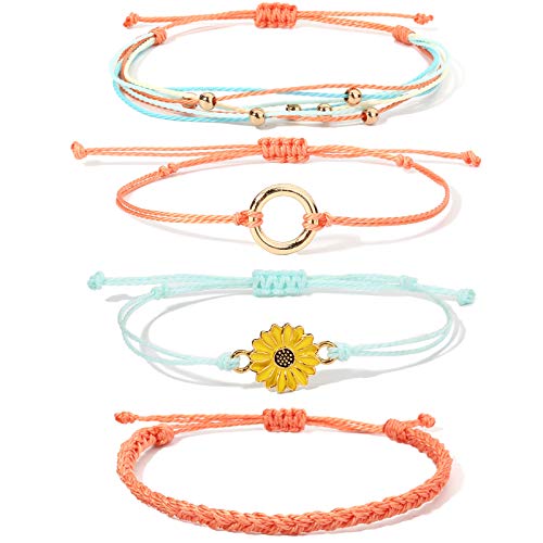 Sunflower String Bracelet Handmade Braided Rope Charms Boho Surfer Bracelet