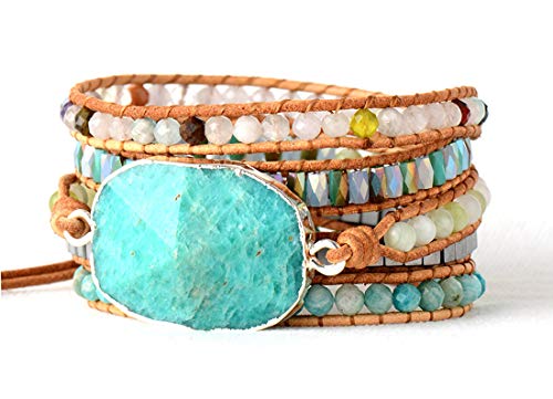 Handmade Boho Natural Stone Wrap Bracelets Turquoises Crystal Beads Bracelet Jewelry