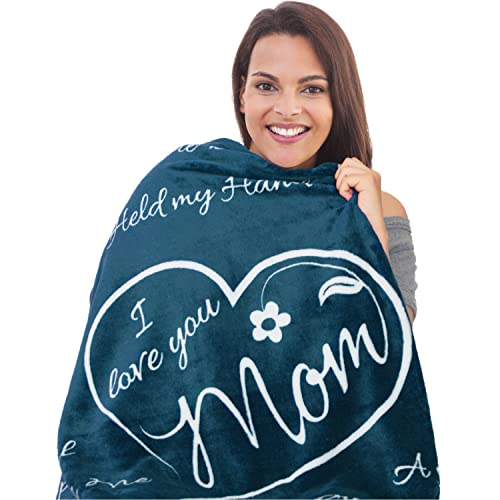 I Love You Mom Gift Blanket - Unique Mom Gifts for Valentines Day, Birthday, Mothers Day-60x 50"