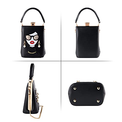 Novelty Lady Face Shoulder Bags Funky PU Leather Top Handle Satchel Handbags Clutch Purse for Women