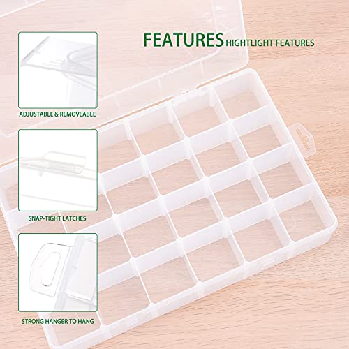 24 Grids Clear Plastic Organizer Box w/  Adjustable Dividers for Beads