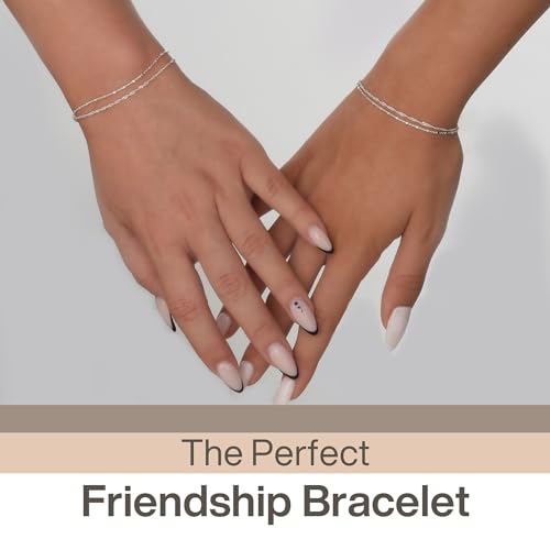 Double Layered Sterling Silver Bracelet, Length 6.5-7.5 Inches, Stranded Satellite Chain Bracelets for Women,