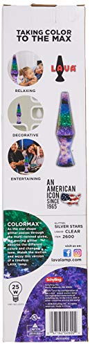 Lava Lamp 2600 14.5-inch, with Silver Glitter Clear Liquid, Tri-Colored Globe Galaxy Base