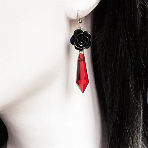 Gothic Dark Bat Dangle Earrings Red Black Crystal Gems Bat Earrings Punk Rock Style Bat Animal Earrings 