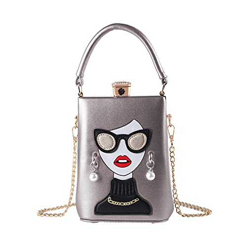 Novelty Lady Face Shoulder Bags Funky PU Leather Top Handle Satchel Handbags Clutch Purse for Women