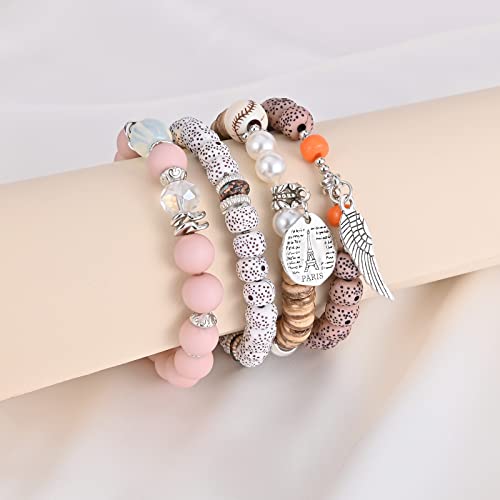 6 Sets Stackable Stretch Bracelets Multi-color Bohemian Bracelet Sets for Women