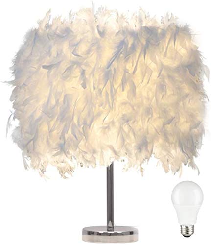 Modern White Feather Lamp, Bulb Included