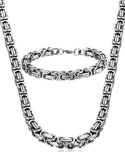 Stainless Steel Male Chain Necklace & Bracelet Jewelry Set, 8mm Wide, 8.5 Inch Bracelet